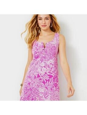 Lilly Pulitzer Lela Henley Tank Dress Wild Fuchsia Swipe Right Floral Sz S